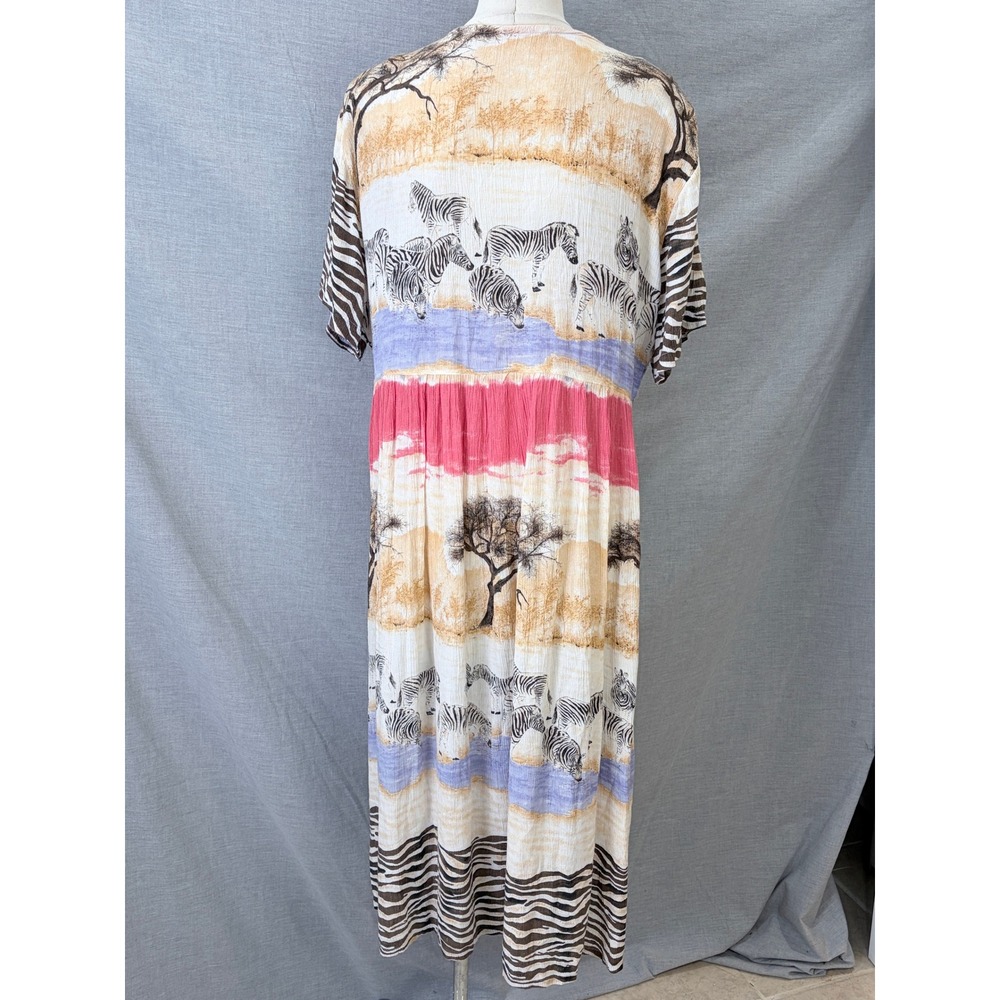 Pucci's of Palm Desert Zebra Animal Print Rayon Maxi Dress L Safari - Picture 5 of 16